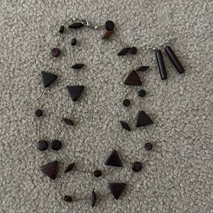 Wooden necklace and earring set handmade in Costa Rica